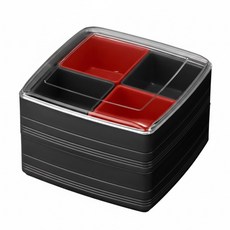 inomata 四格便當盒 16.3 x 16.3 x 11.4cm 1.1L, 黑色, 1個