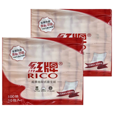 RICO 紅牌 新超柔抽取式衛生紙 全新升級 柔韌加倍 100%原生紙漿 100抽, 10包, 2袋