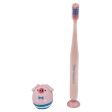 日本 Petit Copain 動物王國 吸盤可站立可愛動物兒童牙刷 粉豬, 1支, 1支