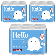 Hello Tissue 純淨廚房紙巾 150抽, 6入, 3個