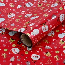 크리스마스 비닐 증착롤 포장지 53cm x 17m, 큐티산타 레드, 1개