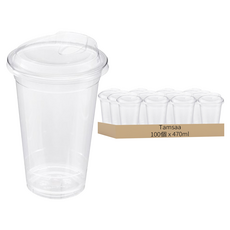 Tamsaa PET透明塑膠杯 + 咖啡杯蓋, 470ml, 100個