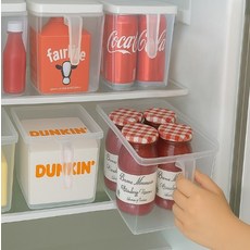 Jeepsaram 附把手冰箱整理盒, 4個, 半透明