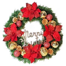 摩達客 耶誕浪漫朵朵聖誕花豪華綠色聖誕花圈福臨圈, 20吋, 紅金系, 1組