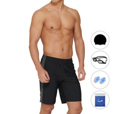 quaro 男士寬鬆五分大尺碼室內泳褲 + 泳帽 + 泳鏡 + 耳塞 + 防水袋組合 ILM515S