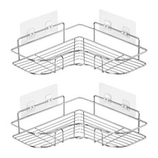 不鏽鋼轉角三角置物架 免打孔安裝 加厚材質 適用於各種牆面, 37cm, 愛心三角, 2個