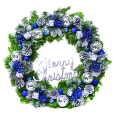 摩達客 豪華高級聖誕花圈 (藍銀色系), 24吋, 1組