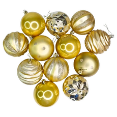 摩達客 耶誕彩繪電鍍球吊飾 80mm 12入聖誕樹裝飾球, 32.5 x 24 x 8cm, 金色系, 1組