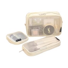 城市漫遊 網格化妝包三件組, 不適用, 米黃色