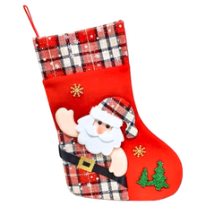 摩達客 耶誕可愛蘇格蘭紅格紋造型聖誕襪 17吋, 40 x 20cm, 聖誕老公公款, 1組