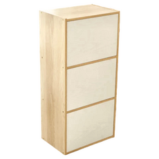 LiFArt 日系簡約三層收納櫃 尺寸約42 x 28.2 x 89公分, 春日橡木色 + 白色門