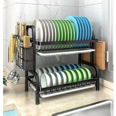 雙層瀝水碗盤架, 2層, 全黑, 1個