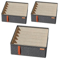 OMG 可堆疊內衣褲襪子分格收納盒 6格 32 x 32 x 11cm 深灰色 衣物收納籃, 3個