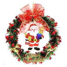 摩達客 耶誕台製 紅綠金蔥聖誕星星花圈 - 14吋單藤綠色花圈, 直徑35cm, 紅綠金蔥, 1組