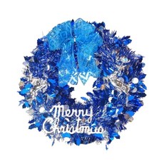 摩達客 耶誕繽紛閃亮哈莉葉金蔥聖誕花圈, 直徑40cm, 銀色 + 藍色, 1個