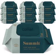 코멧 아기물티슈 써밋 도톰한 엠보싱 캡형 피부 저자극 인증, 10팩, 70매, 85g