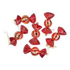 摩達客 耶誕彩繪電鍍糖果吊飾組 Set 6 11CM聖誕樹裝飾球掛飾, 12 x 12 x 8cm, 紅色, 1組