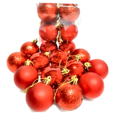 摩達客 聖誕 霧亮混款電鍍球24個吊飾組 超值組, 5cm, 紅色系, 1組