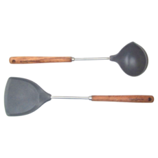 Shining Star 中國星閃 鍋鏟湯勺組合, 黑色 + 原木色, 1組