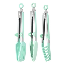 家適通 耐高溫矽膠食物夾3件組, 扁型夾 + 梳型夾 + 梅花夾, 食品級矽膠+430不銹鋼, 北歐綠, 1組