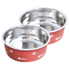 寵物夢工廠 北歐風不鏽鋼腳印碗, S 紅棕色, 2個