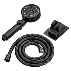 EDISH 5檔增壓蓮蓬頭套裝 (2入) ABS材質 蓮蓬頭 9x25cm 蓮蓬頭支架 8x12.5cm 防纏繞軟管 1.5米, 1組, 黑色 + 支架顏色隨機