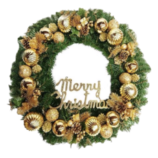 摩達客 豪華高級聖誕花圈, 24吋, 金色, 1組