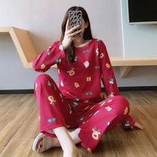 엘쏘 여성용 부드러운 긴팔 파자마 상하의 세트