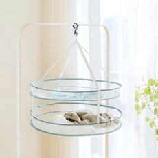 上手家居 網眼速乾曬衣網 雙層可折疊, 直徑59cm, 藍色