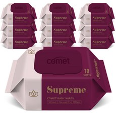 코멧 아기물티슈 슈프림 도톰한 엠보싱 캡형 피부 저자극 인증, 10팩, 70매, 80g