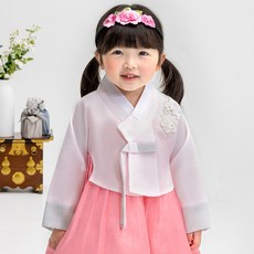金洞嬰兒韓服女童粉紅花朵貼片韓服套裝 AW140