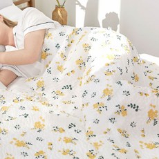 BAZAAR 泡泡紗夏季印花薄被, 黃色