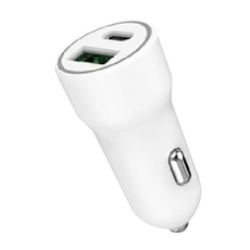 迷你車充 PD+QC 3.0A 20W雙孔車用充電器, MCK-Q220, 白色