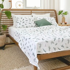 BAZAAR 泡泡紗夏季印花薄被, 綠色