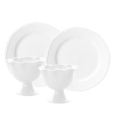 프렐류드 네오본 디저트볼 + 심플라인 접시 19.2cm 세트 4p, 화이트, 디저트볼 2p + 접시 2p, 1세트