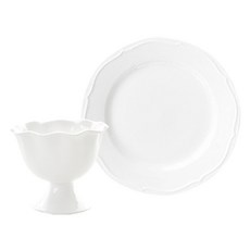 프렐류드 네오본 디저트볼 + 심플라인 접시 19.2cm 세트 2p, 화이트, 디저트볼 + 접시, 1세트