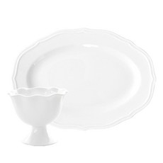 PRELUDE 新骨瓷甜點碗 + 簡約線條橢圓盤 2件組, 白色, 1套, 甜點碗 + 橢圓盤