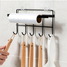 感性共鳴 烹飪工具架 廚房紙巾架 廚房免打孔 2in1, 黑色, 1個