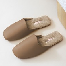Aube Maison 高級皮革絨毛保暖室內拖鞋, Beige, 1個