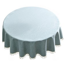圓桌波浪邊北歐純色防水防油免洗桌布巾混紡棉麻桌巾, 灰藍色, 180cm, 1個