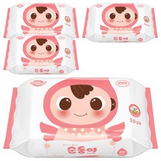 순둥이 베이직 무향 엠보싱 아기 물티슈 휴대 리필형, 4개, 20매, 55g