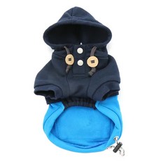 PET PARADISE 寵物衣服 連帽雙色口袋T, L(脖圍 42~48 胸圍 70~78), 藍色, 1件