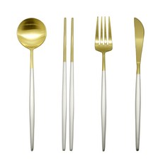 테이블아트 국산 아벨라 디너 커트러리 4종 세트, 무광투톤, 스푼 + 젓가락 + 포크 + 나이프