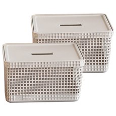 巴西OU Grid附蓋收納籃 PP OCEAN材質, M(28 x 22 x 15.2cm), 米色, 2個