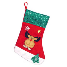 摩達客 聖誕襪 - 吊掛式, 38 x 18cm, 耶誕綠亮片麋鹿, 1組