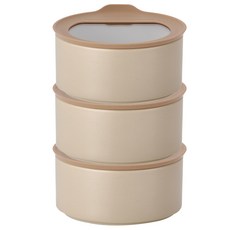 NEOFLAM FIKA ONE圓形陶瓷保鮮盒, 沙米色, 600ml, 3個