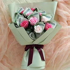 晨間香氣香皂花 現金花束10p + 燈飾 + 提袋 + 設計隨機明信片1p, 粉紅色