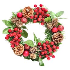 摩達客 耶誕歐風典雅大地盛宴紅球果松果聖誕花圈 福臨圈 掛飾花圈, 紅色 + 綠色, 10吋, 1個
