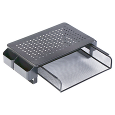 Ermutek 二木科技 桌上型螢幕增高架 附收納抽屜 左右側收納, 黑色, 1個