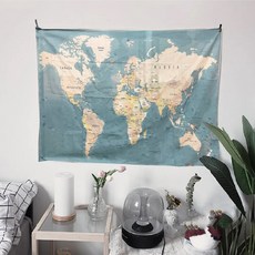 韓國Ins風景掛布, 150 x 130cm, 藍 世界地圖
